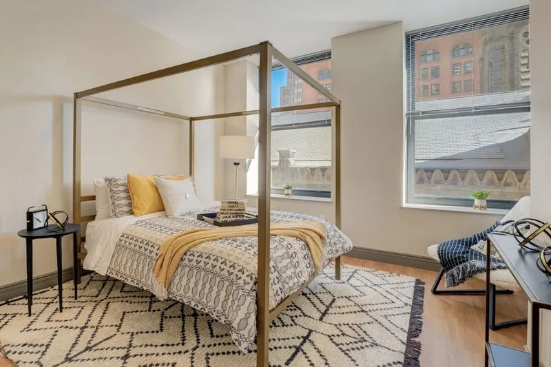 Bedroom with city views at 75 Public Square