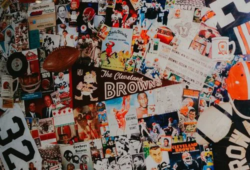 Browns memorabilia wall at Easy Out