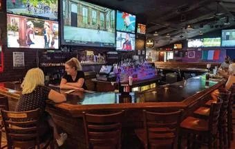 Televisions over the bar at The Hooley in Mentor
