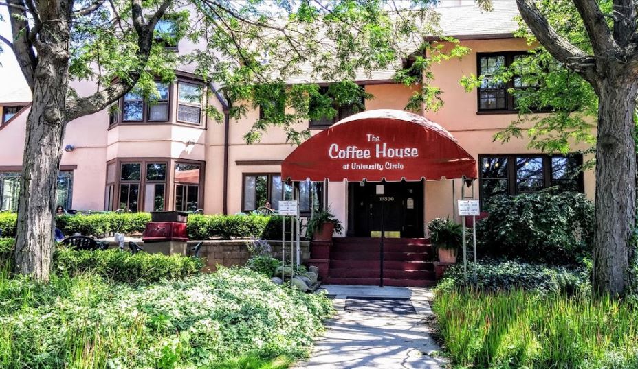 Tree-shaded entrance to The Coffee House at University Circle