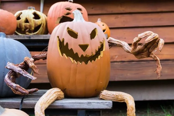 A jack-o-lantern display at the ranch at Rockin' R Ranch Old West Pumpkin Fest in Columbia Station, Ohio