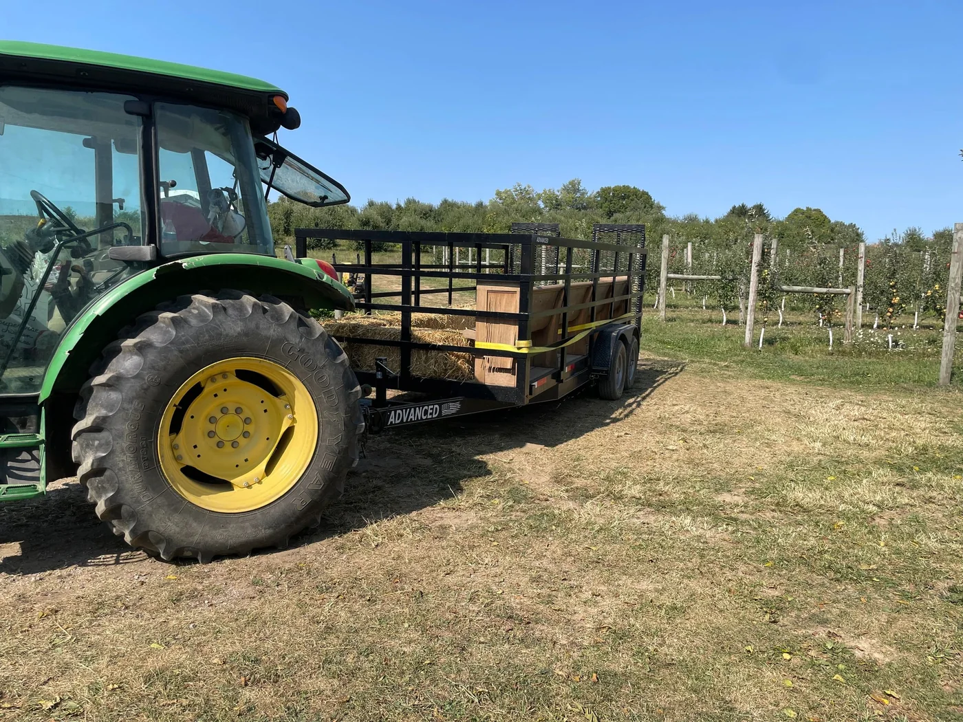 A tractor and wagon at the farm at Woolf Farms in Salem, Ohio