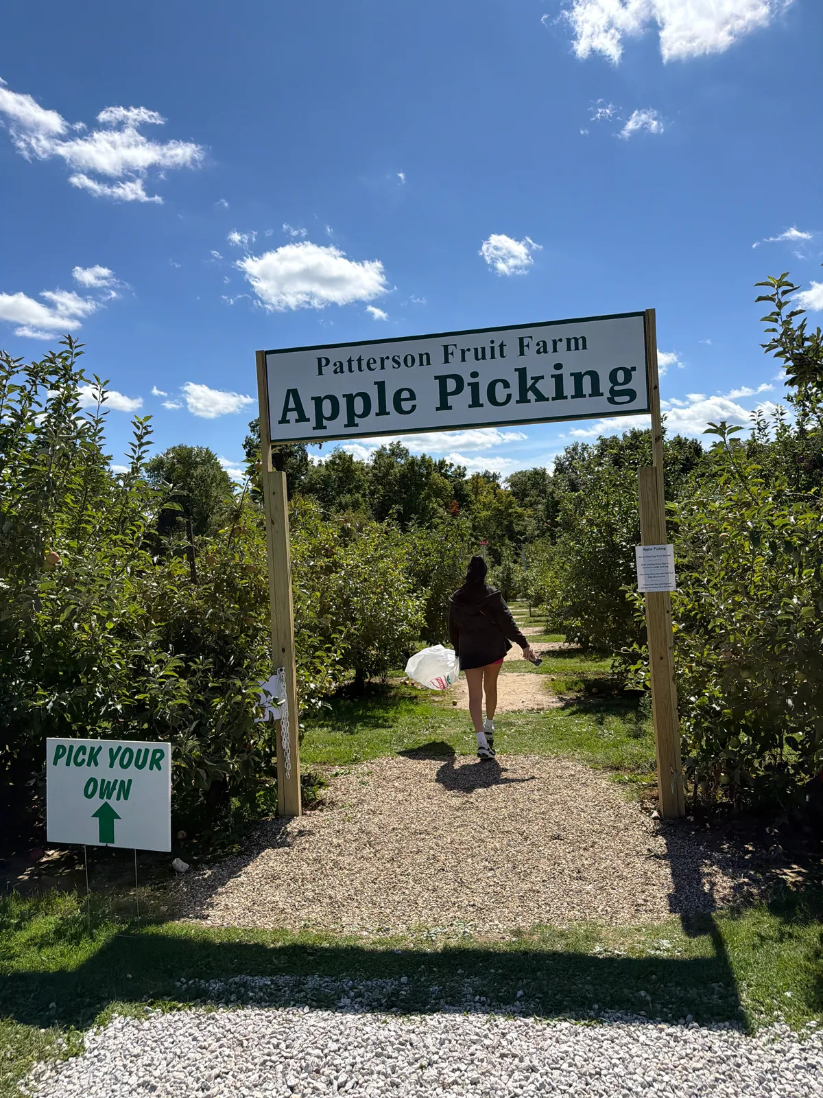 Entrance to the apple picking orchard at Patterson Fruit Farm