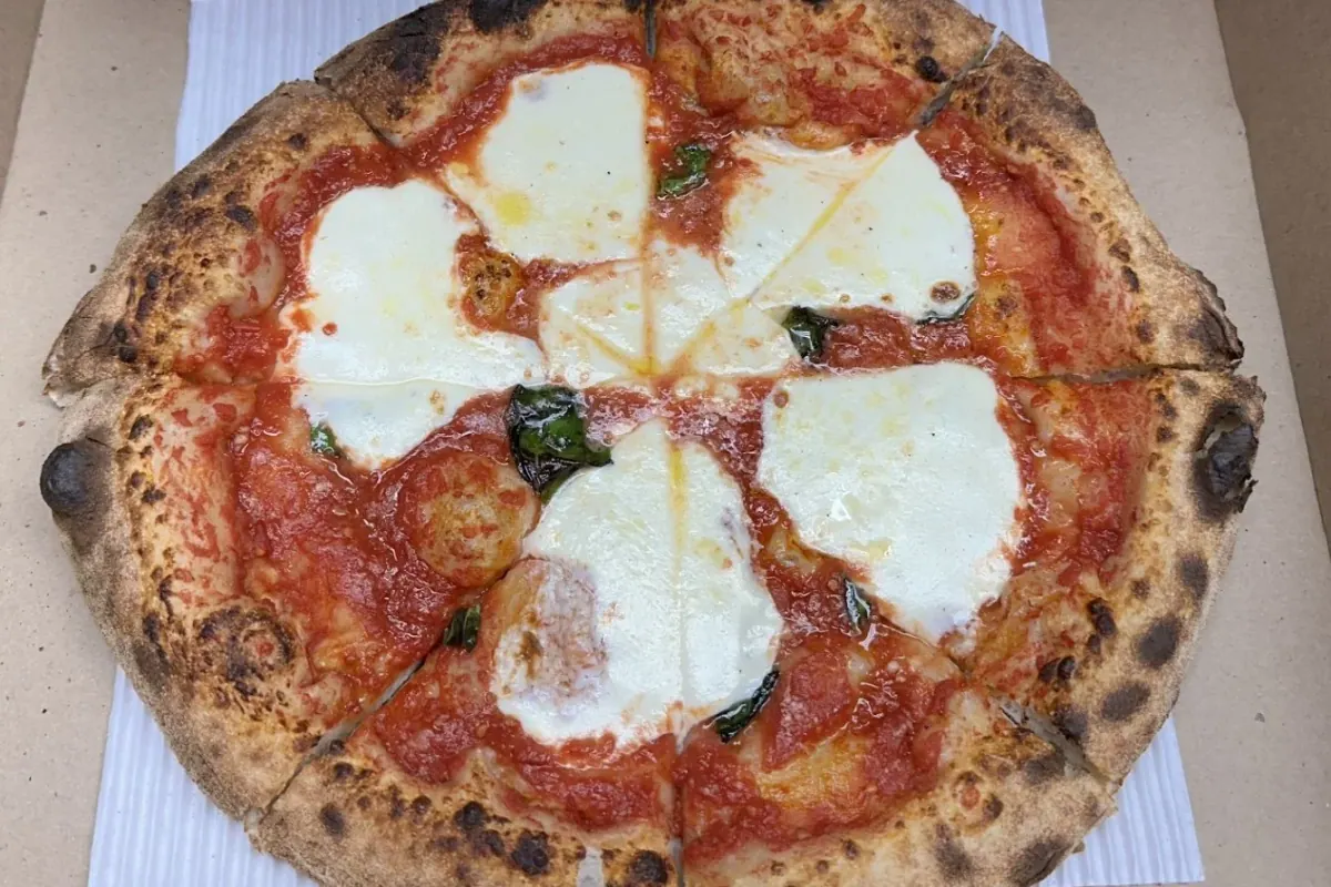 Margherita pizza from Joe De’s Brick Oven Pizza