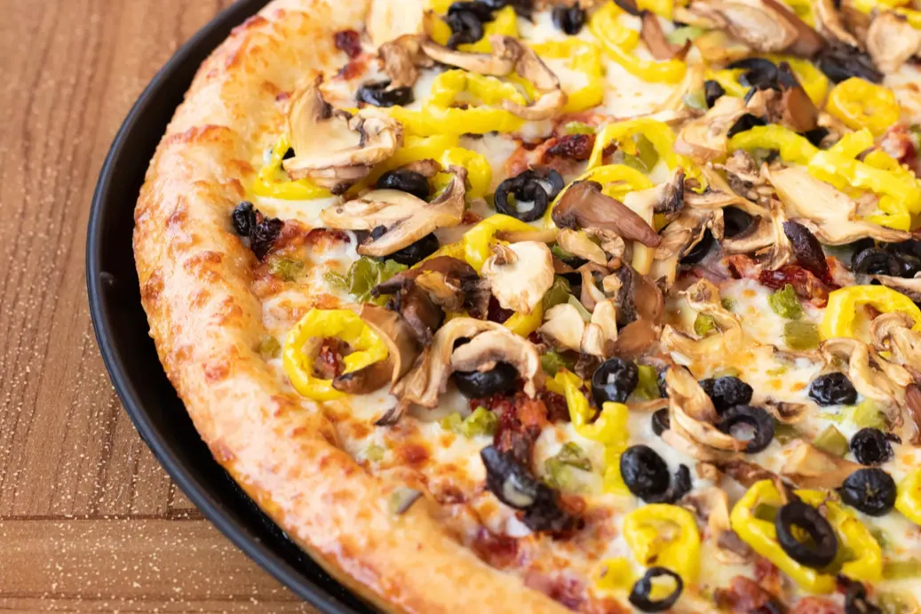 Veggie pizza from Samosky’s Homestyle Pizzeria